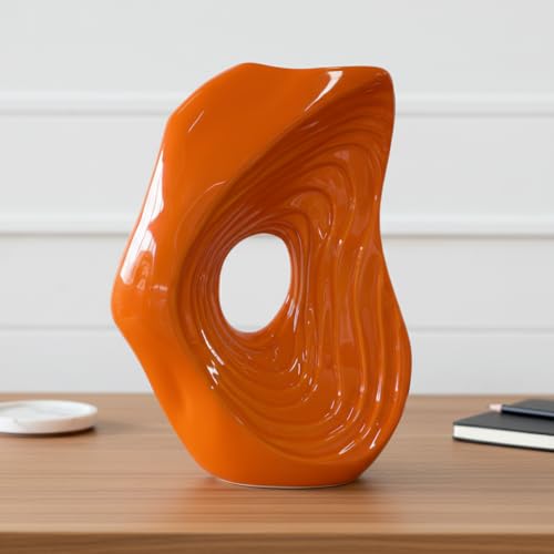 Sunddo Orange Ceramic Vase for Pampas Grass, 11 Inch Donut Modern Vase for Flowers, Nordic Art Decorative Vases for Home Decor, Entryway Table, Fireplace, Mantel, Console Decor - color: Orange, size: 11 inch