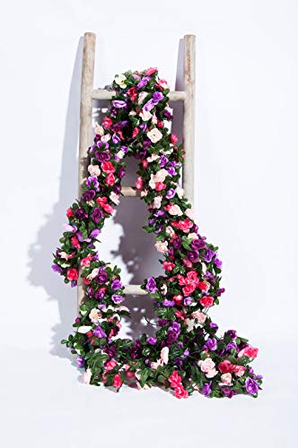 Miracliy 8 Pack 65 FT Flower Garland Decorations Plastic Artificial Flowers for Wedding Decoration Photo Booth Backdrop - color: Pink&purple-8pcs
