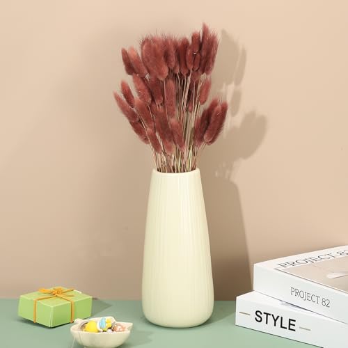 PATIKIL 15.7in Bunny Tails Dried Flowers, 80pcs Pampas Grass Decor Rabbit Tail Natural Pampas Grass Bulk Fluffy Faux Pampas Grass Dried for Home Boho Decor Vase Wedding Table, Brown - color: Brown