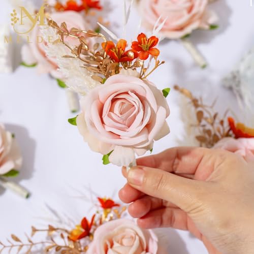 Pink Velvet Rose Boutonniere for Men,Set of 6,Groom and Best Man Boutonnieres with Artificial Flower,for Wedding Ceremony Anniversary, Formal Dinner Party, Fall Vintage Rustic Marriage Prom - color: 6pcs Pink Boutonnieres