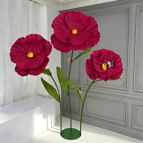 5.8 Ft Giant Artificial Flowers, Large Paper Poppy Flowers Decoration for Wedding, Hotel, Office, Window Display and Home Farmhouse Decor (Wine) - color: Wine
