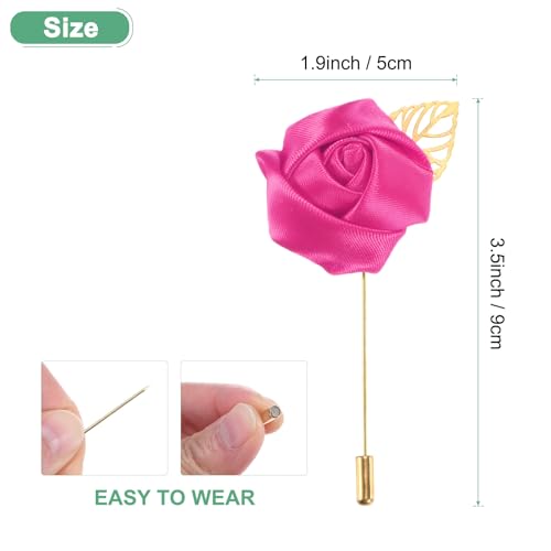 M METERXITY 1-Pack Flower Lapel Pins for Men, Golden Leaf Rose Boutonnieres Pin Groom Boutonnieres for Wedding/Dance/Party, Men Lapel Pins for Suits Satin Flower Corsage [Rose Red] - color: Rose Red