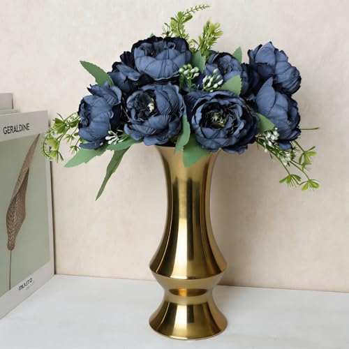 12 Bundles Navy Blue Peonies Artificial Flowers Bulk for Centerpiece | Realistic Silk Flowers, Wedding Decoration, Home Table Centerpiece, DIY Bouquet - color: Navy Blue