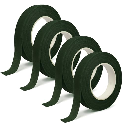 DOMMARE Floral Tape Green Flower Tape, Flower Wrapping Tape, 4Pcs 1/2 Inch Floral Bouquet Supplies for Bouquet Floral Wedding Bouquet, Arranging Flowers Stem Wrapping, Wreath, Garden Decor, 32 Yard - color: 4Pcs Dark Green, style: Normal & Non-sticky