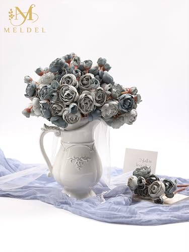32Pcs Ranunculus Artificial Flowers, Dusty Blue Fake Peonies, Real Touch Silk Faux Mini Ranunculus Filler Flowers Bulk for DIY Wedding Bouquet, Vase Centerpieces, Bridal Shower Decor - color: Dusty Blue