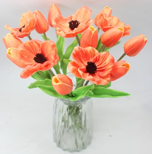 Artificial Flowers 10 Heads Mini Real Touch Artificial Tulip for Home Wedding Party Centerpiece Decoration (Gradient Orange) - color: Gradient Orange
