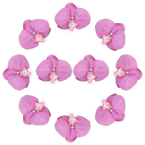 uxcell 10 Pcs Artificial Orchid Flower Heads, Fake Butterfly Orchid Heads Bulk Artificial Flowers for DIY Wedding Bouquets Centerpieces Party Home Decorations, Purple - color: Purple