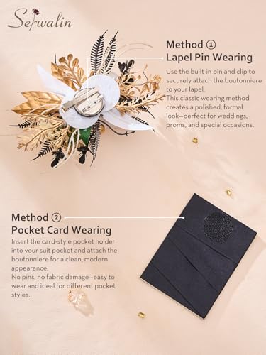 Serwalin 2Pcs Corsage and Boutonniere Set,Black Gold and Champagne Rose Corsage Wristlet and Pocket Boutonniere for Prom Wedding Homecoming Anniversary Graduation - color: Black and Champagne
