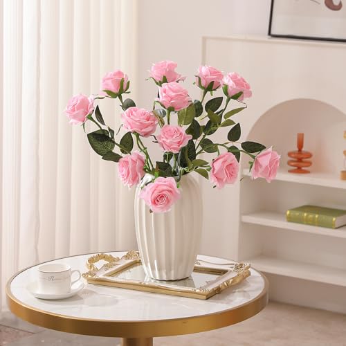 50PCS Artificial Silk Roses in Bulk & Bouquet Long Stem – Realistic Fake Roses for Wedding Centerpieces, Home Decor, Floral Arrangements, Party Decoration (Pink) - color: Pink, size: 50 Pcs