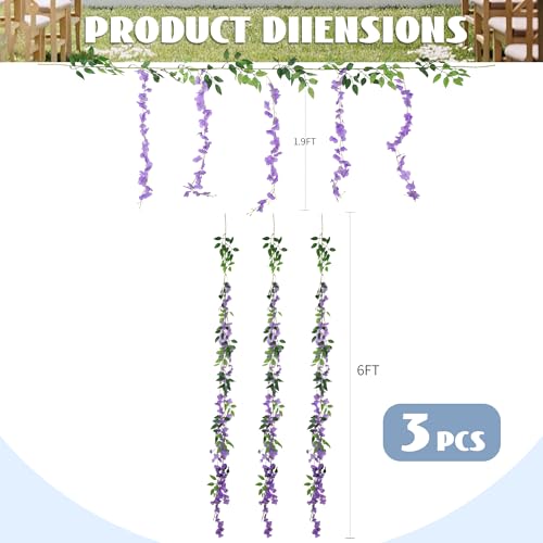 BSMYBO 3 Pack 18FT Wisteria Artificial Flower Garlands Purple Wisteria Hanging Flower Vine Faux Wisteria Garland Silk Wisteria Flower Arch for Wedding Arch Party Ceremony Wall Backdrop Decoration - color: Purple