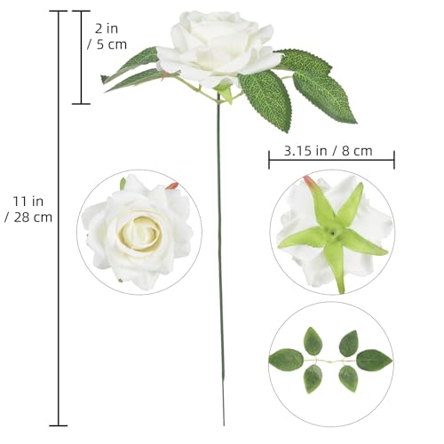 White Roses 16pcs Velvet White Artificial Roses Flowers 3.15" Silk Roses for Bridal Bouquet Wedding Flowers for Floral Centerpieces Home Party Decor (White) - color: 3.15" White