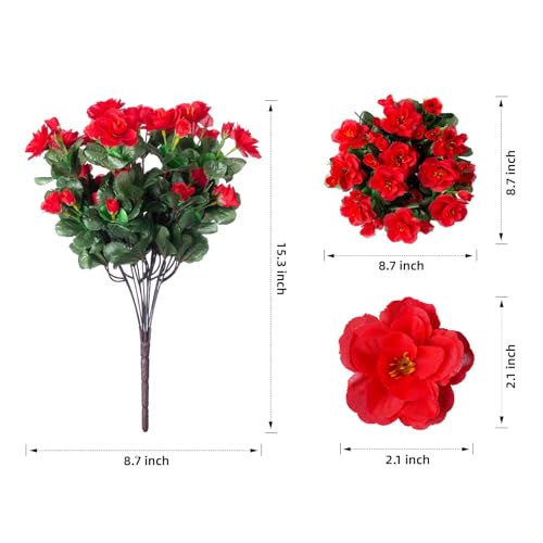 Ivydale Artificial Faux Red Flowers Plants for Outdoor Outside Spring Decor, Fake Silk Camellia UV Resistant Look Real for Planter Porch Patio Balcony Garden Table Indoor, 3 Large Bundles - color: A Red