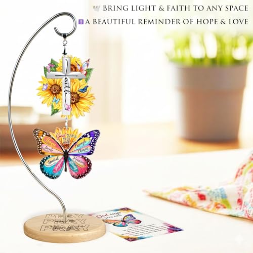 Christian Religious Gifts for Women Faith - Sunflower Butterfly Inspirational Gifts for Women Friends, Mom, Sister, Girl, Catholic Female - Birthday Valentines Mothers Day Easter Ideas Present - color: Sunflower