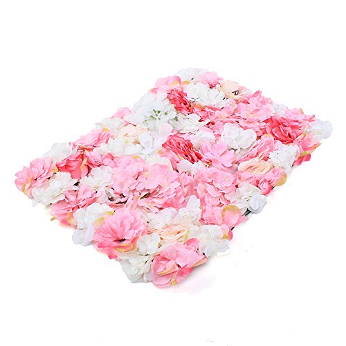 12 Pack Artificial Flower Wall Panels 24" x 16" Pink&White Faux Hydrangea and Rose Artificial Flower Backdrop Panels for Wedding Party Event Flower Wall Decor - color: 12pcs, White+pink