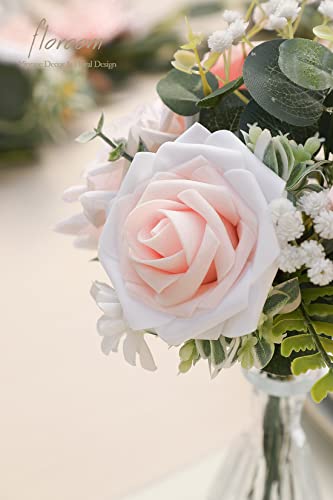 Floroom Artificial Flowers 25pcs Real Looking Blush Shades Foam Fake Roses with Stems for DIY Wedding Bouquets Bridal Shower Pink Centerpieces Floral Arrangements Party Tables Home Decorations - color: Blush Shades, size: 25Pcs