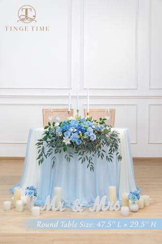 TINGE TIME Artificial Sweetheart Flower Swag with Tablecloth and Table Runner, Pack of 3 Floral Arrangement for Wedding Sweetheart Table Centerpiece Decoration Valentine's Day (Provence Blue) - color: Provenceblue