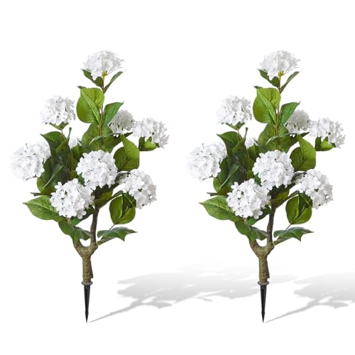 Daifunli 2 Pack 36″ Artificial Hydrangea Trees Real to Touch Faux Hydrangea Bushes Plants with Stakes for Wedding Spring Home Office Living Room Housewarming Gift(White) - color: White