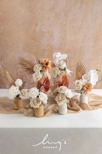 Ling's moment Fake Flowers Box, Faux Artificial Greenery Stems Foam Roses Anthurium Silk Orchid Hibiscus Fabic Flower for Centerpieces Bouquet Wedding Vase Decorations, White & Brown, Deluxe Combo - color: Beg-white & Brown, size: Deluxe