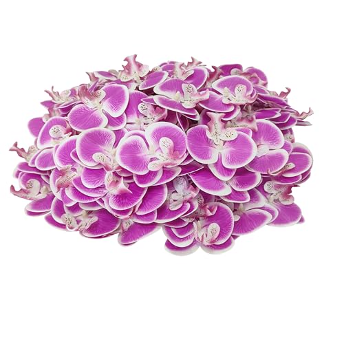 Fake Orchids Artificial Flowers Heads, 3.5''Fake Orchid Heads for Wedding Floral Bouquet Decor DIY Craft Making Bridal Shower Photography Props (80, Rose red with White Edge) - color: Rose Red With White Edge