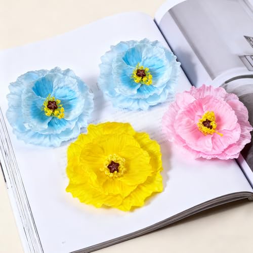 10 Pcs Remembrance Champagne Poppy Artificial Flower Heads 6.7" Large Silk Poppy Heads Fake Flowers for Memorial Day Veterans Day Wedding Home Decoration Bouquet Corsages Party Centerpiece - color: Champagne