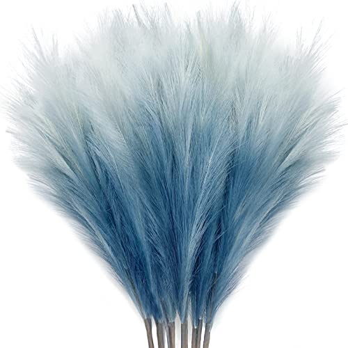 KALYLOC 8Pcs 35.4” Blue Colorful Faux Pampas Grass, Fluffy Artificial Bulrush Branches Boho Decor, Filler Tall Pampas Grass Reed Fluffy Stems for Living Room Wedding Decoration - color: Blue