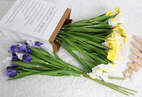 Yellow Iris Artificial Flowers 6 PCS Real Touch Flowers 23.22 in Long Stems Artificial Iris for Wedding Bridal Home Kitchen Party Décor(Yellow) - color: Yellow