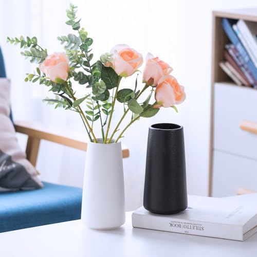Bright White Vase - 8" Big White Ceramic vase for Flower, Boho Vases for Pampas Grass, Minimalist Modern vases for Home Decor, Table Shelf Living Room Farmhouse Decor - color: Solid White, size: Big