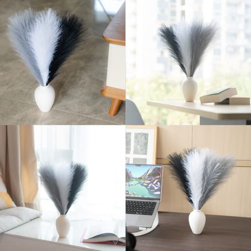 Faux Pampas Grass Decor, 18"/45cm Artificial Pampas Grass Fluffy 6 Stem pompous Flower Arrangement for Boho Home Wedding Decoration (Black,White,Grey) - color: A Black & White & Grey