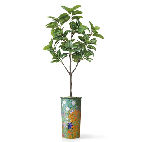 Artificial Tree in Colorful Flower Pattern Planter, Fake Magnolia Tree for Indoor and Outdoor Home Decoration - 70" Overall Tall (Plant Pot Plus Tree) - style: Magnolia Tree