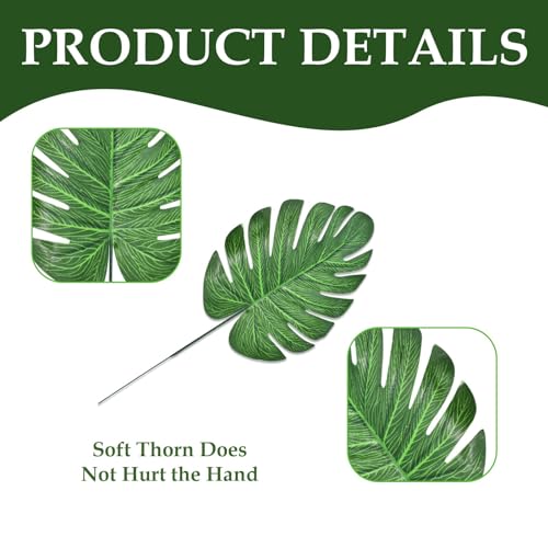 12Pcs Artificial Palm Leaves, Faux Tropical Monstera Realistic Safari Jungle Leaf for Hawaiian Luau Party, Wedding, Birthday, Jungle Beach Theme Decorations (Green) - size: 11.8*5.5 in