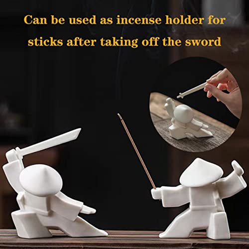 LYART Samurai Statue Decor Japanese Warrior Decor Children's Room Statues, Kongfu Tea Pet Decoration, Incense Holder for Stick Burner Incense Stick Holder (White2 and White3) - color: Whiteb and Whitec