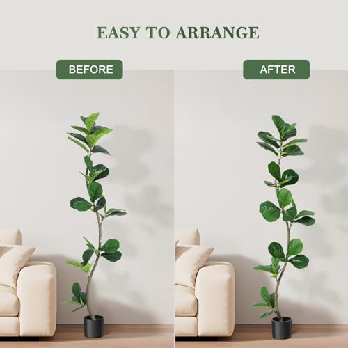 GarveeHome Artificial Fiddle Leaf Fig Tree - 5 ft Fake Plant with Black Nursery Planter, Large Fake Tree for Home or Office Decor - Artificial Plants Indoor Outdoor, Housewarming Gift - size: 5ft