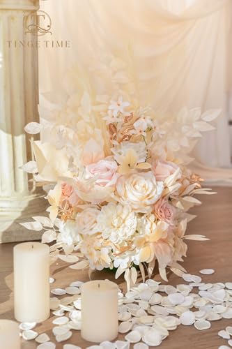 TINGE TIME Free-Standing Artificial Flower Set of 2, Table Centerpiece with Rubber Pad, Silk Fake Flower for Wedding Centerpiece Archway Aisle Welcome Entrance (Champagne&Pink) - color: Champagne&pink