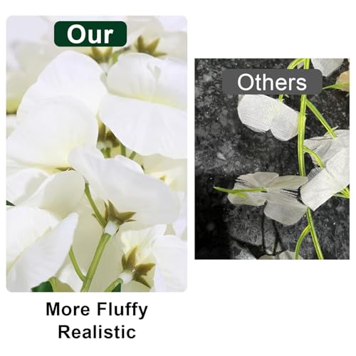 2Pcs Artificial Flowers Faux Silk Flowers Indoor Plants Hanging Wisteria Decoration for Home Indoor Kitchen Table Vase Wedding Party Table Centerpieces Outdoor Decor (White)