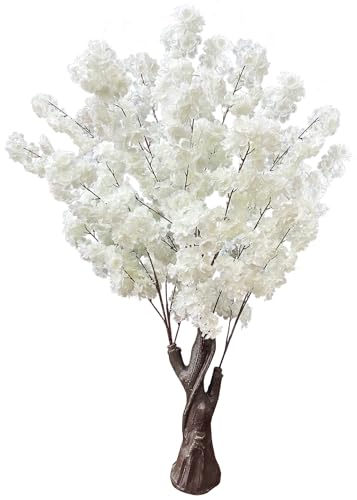 Artificial Cherry Blossom Tree, 4.3FT White Faux Cherry Blossom Tree for Home, Wedding & Party Decoration, Indoor & Outdoor - color: White