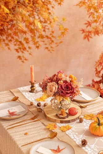 TINGE TIME Silk Fake Flowers Combo, Fake Foam Roses with Stems for DIY Wedding Bouquets Centerpieces Baby Shower Party Home Decorations(Terracotta) - color: Terracotta