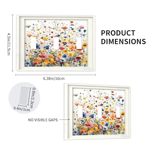 Decorative Art Light Switch Covers Watercolor Wildflower Bouquet 3 Gang Triple Toggle Wall Plate Decorative Switch plate Electrical Faceplate for Home Decor - color: Watercolor Wildflower Bouquet, size: 3-Gang Toggle / 6.7x 4.8 IN