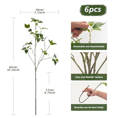 Artificial Plants Greenery Eucalyptus Stems Branches Plant for Home Decor，Faux Rustic Ficus Leaf Floral for Indoor Table Bathroom Bedroom Kitchen Decoration,Real Plastic Eucalytus Wedding Dcor（6PCS) - color: 32""green 6pcs