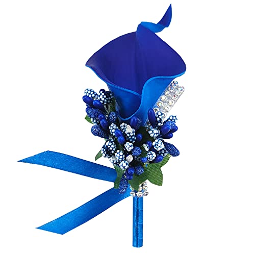 Ciandid Calla Lily Boutonnieres Set of 6, Groom Groomsman Best Man Boutonniere, Bride Bridesmaid Brooch Corsage, Handmade Flower for Wedding Ceremony Anniversary (Calla Lily-Klein Blue, 6pcs) - color: Klein Blue