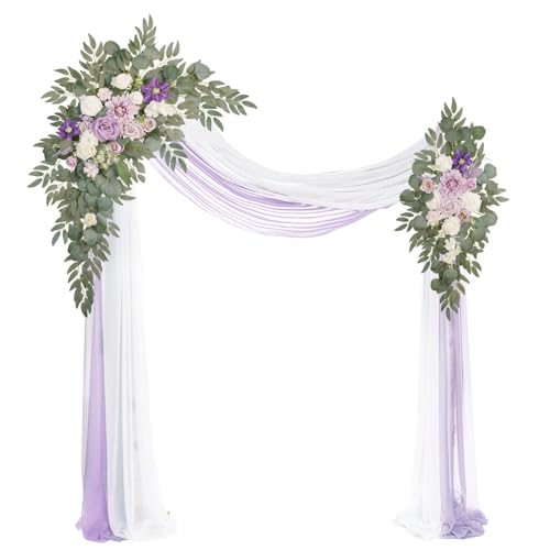 Muhanjia Artificial Arch Flowers Kit(Pack of 4),2Pcs Artificial Flower Arch Decor, 2Pcs Drapes, Ceremony and Reception Background Rose Decoration, Light Purple Flora Outdoor Party Decor - color: Light Purple