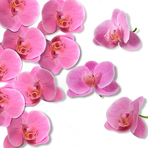 LARDUX 20 PCS Artificial Orchid Flower Heads - Fake Butterfly Flower Heads Faux Flower Head Bulk for Cakes Hair Accessories Headbands Hats Wedding Crafts Decoration - Pink - color: Pink