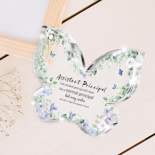 Assistant Principal Appreciation Gift, Thank You Butterfly Acrylic Desk Plaque for Women Men, School Leadership Gift, Retirement Graduation End of Year Keepsake - color: Green Blue