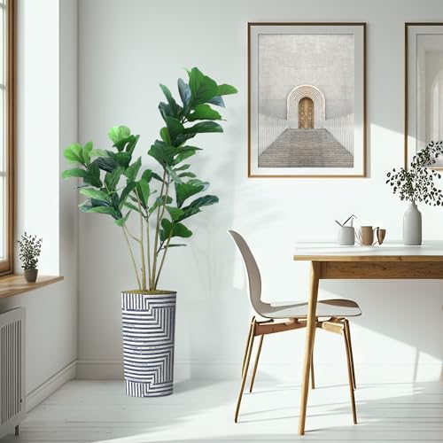 Artificial Tree in Modern Geometric Pattern Planter, Fake Ficus Lyrata Silk Tree for Indoor and Outdoor Home Decoration - 66" Overall Tall (Plant Pot Plus Tree) - style: Ficus Lyrata