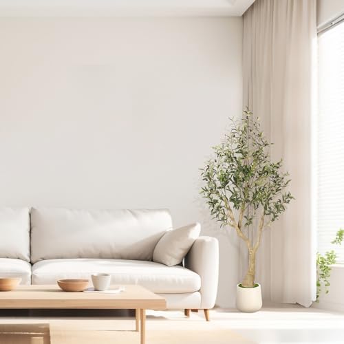 Realead Artificial Olive Tree 5FT - Realistic Faux Olive Tree Plants with Thick Trunk and Lifelike Fruits - Large Fake Olive Trees for Home Office Living Room Floor Decor Indoor - size: 5ft