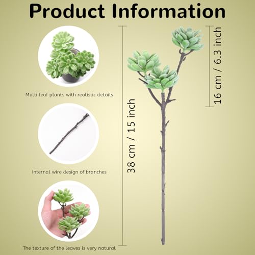 Woration 3PCS Artificial Succulents Branch Fake Plants Unpotted 3-Heads Flocked Succulent Faux Greenery Decor for DIY Basket Planter Centerpiece Floral Arrangement - color: Green Style C