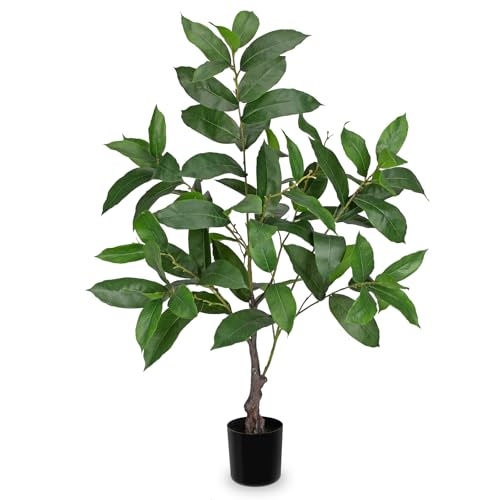 Briful 36.6" Artificial Faux Potted Tree Modern Farmhouse Real-Touch Plastic Greenery Plant Rustic Decor for Living Room Corner Entryway Office Home Small Fake Floor Tree with Black Pot - color: 36.6'' Tall-green