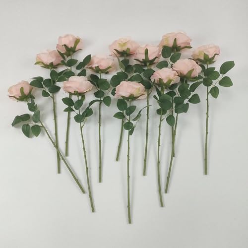 ATFL Fake Roses Artificial Flowers Bulk,Floral Diameter 4'',20 Pcs Artificial Silk Roses Flowers with Stems for Wedding Arrangement Centerpieces Party Home Table Decorations (20, Blush) - color: Blush