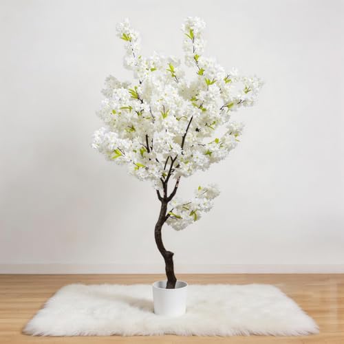 White Faux Cherry Blossoms Tree Artificial Cherry Blossom Tree Bedroom Trees for Home Christmas New Year Decor - color: White-ap25