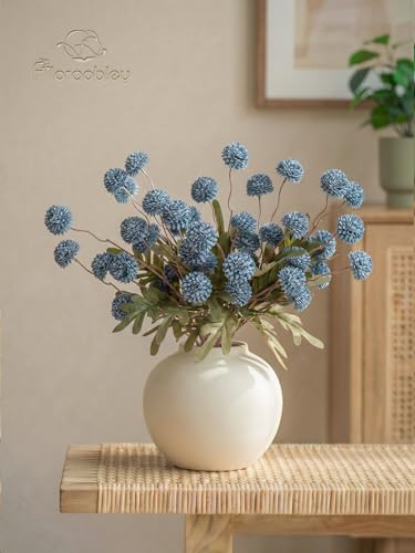 9pcs Fake Flowers Silk Mini Mums with Stems, Dusty Blue Faux Chrysanthemum Pompon Balls Artificial Flower Bulk for DIY Wedding Centerpieces, Vase Fillers, Floral Arrangements & Home Decor - color: Dusty Blue