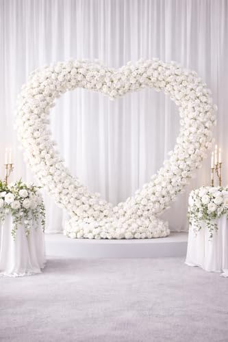 Heart-Shaped Rose Flower Arrangement - Floral Decor for Wedding Arch, Proposal, Party & Event Backdrops, Indoor Outdoor Use (White with Shelf) - color: White With Shelf